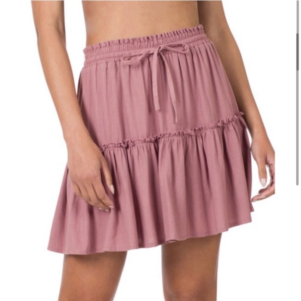 Soft linen mauve ruffle Womens skirt - Picture 1 of 4